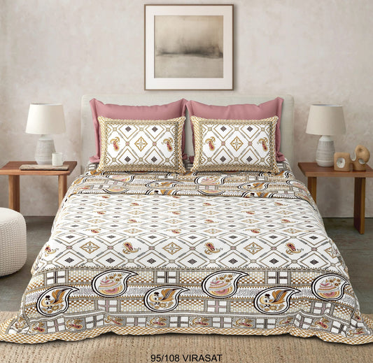 Cotton-Viscose Blend Double Bedsheet with 2 Pillow Covers