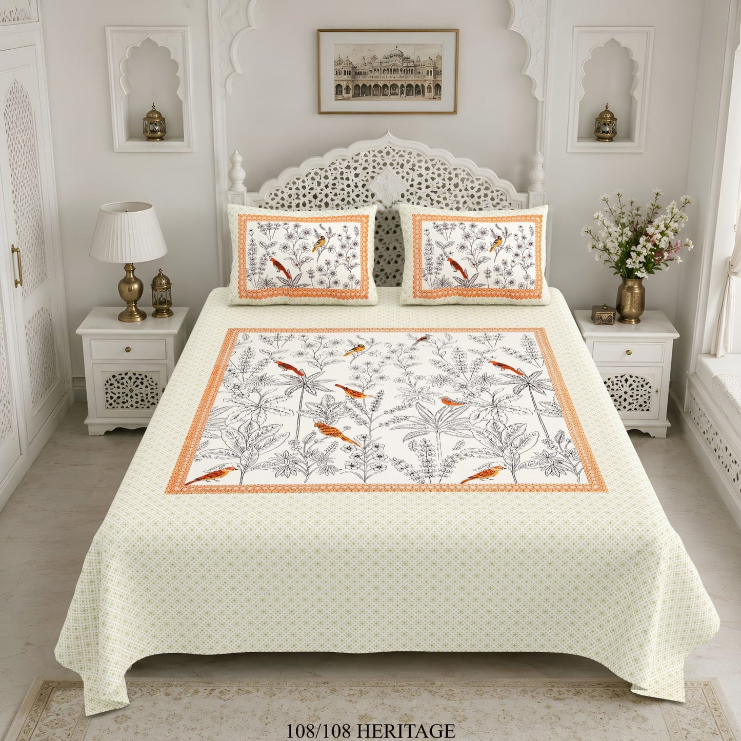 Cotton Viscose Blend King Size Bedsheet (108×108 Inches) with 2 Pillow Covers