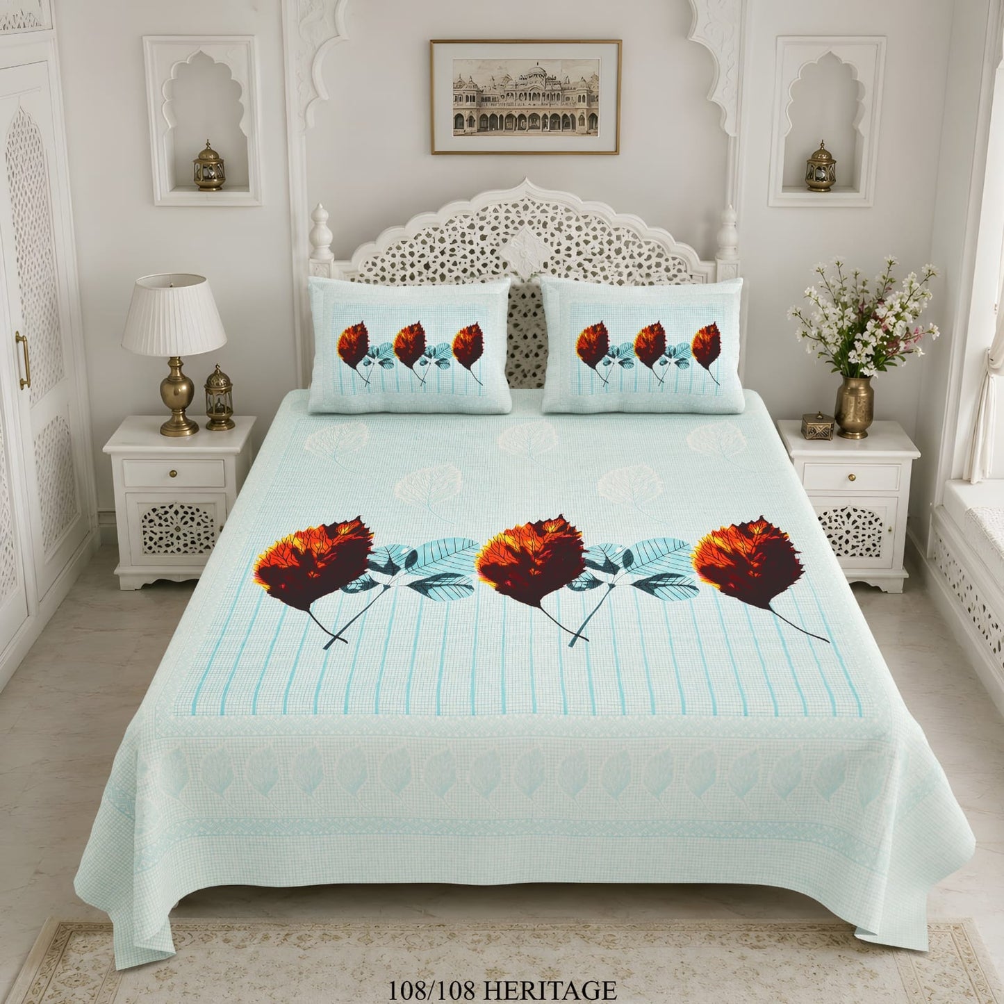 Cotton Viscose Blend King Size Bedsheet (108×108 Inches) with 2 Pillow Covers