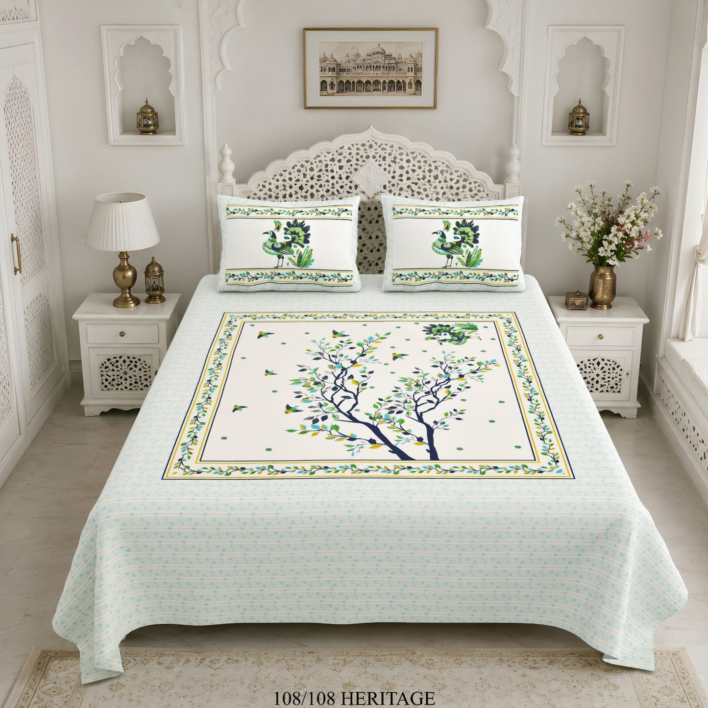 Cotton Viscose Blend King Size Bedsheet (108×108 Inches) with 2 Pillow Covers