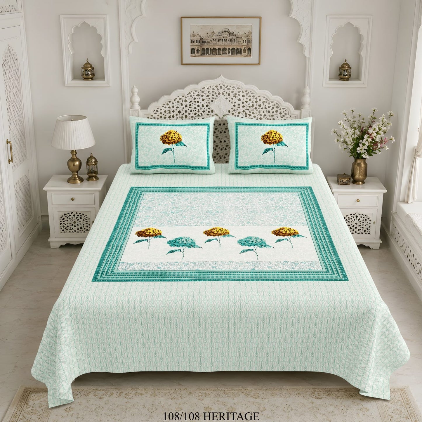 Cotton Viscose Blend King Size Bedsheet (108×108 Inches) with 2 Pillow Covers
