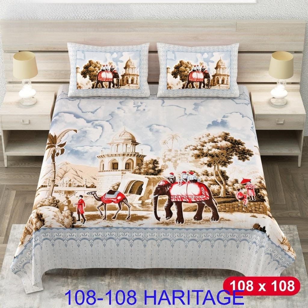 Cotton Viscose Blend King Size Bedsheet (108×108 Inches) with 2 Pillow Covers