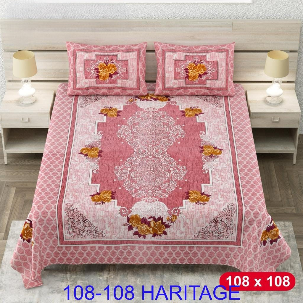 Cotton Viscose Blend King Size Bedsheet (108×108 Inches) with 2 Pillow Covers