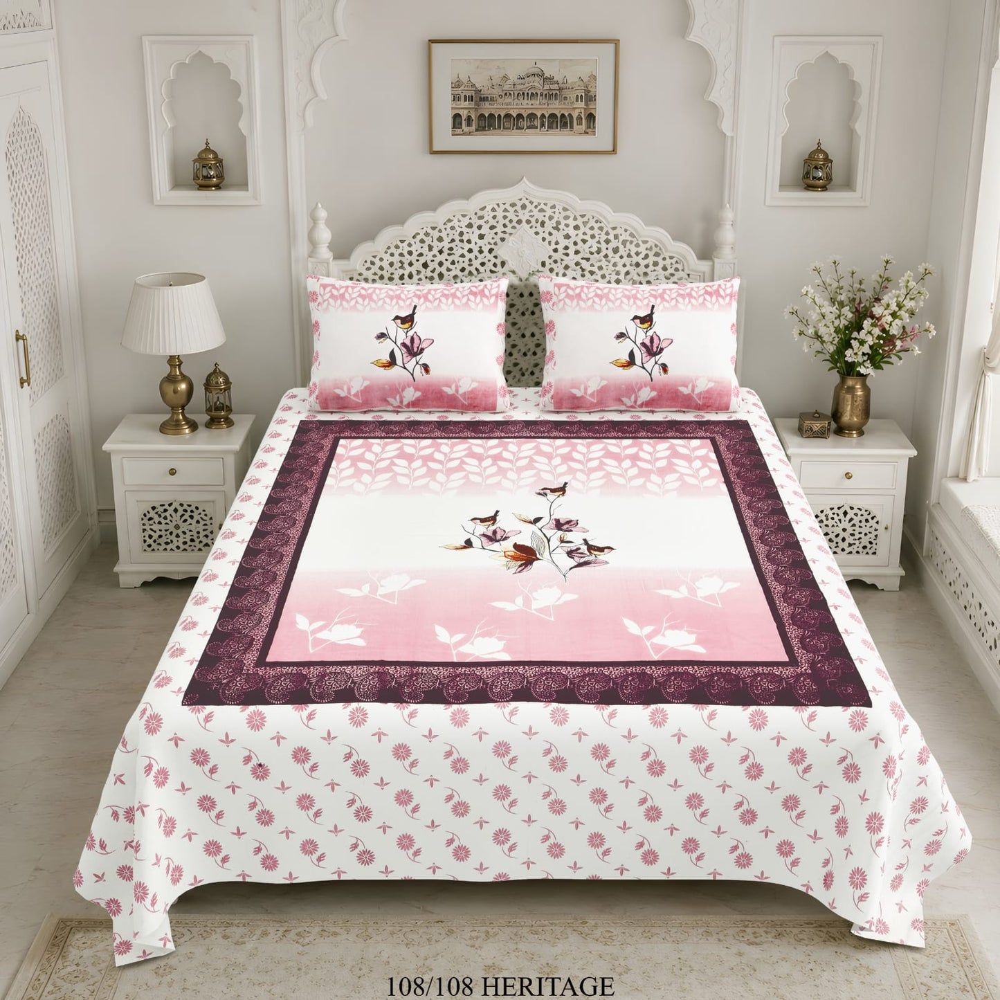 Cotton Viscose Blend King Size Bedsheet (108×108 Inches) with 2 Pillow Covers