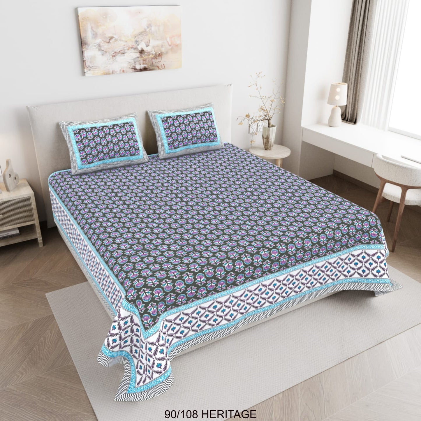 Cotton Viscose Blend King Size Bedsheet with 2 Zipper Pillow Covers