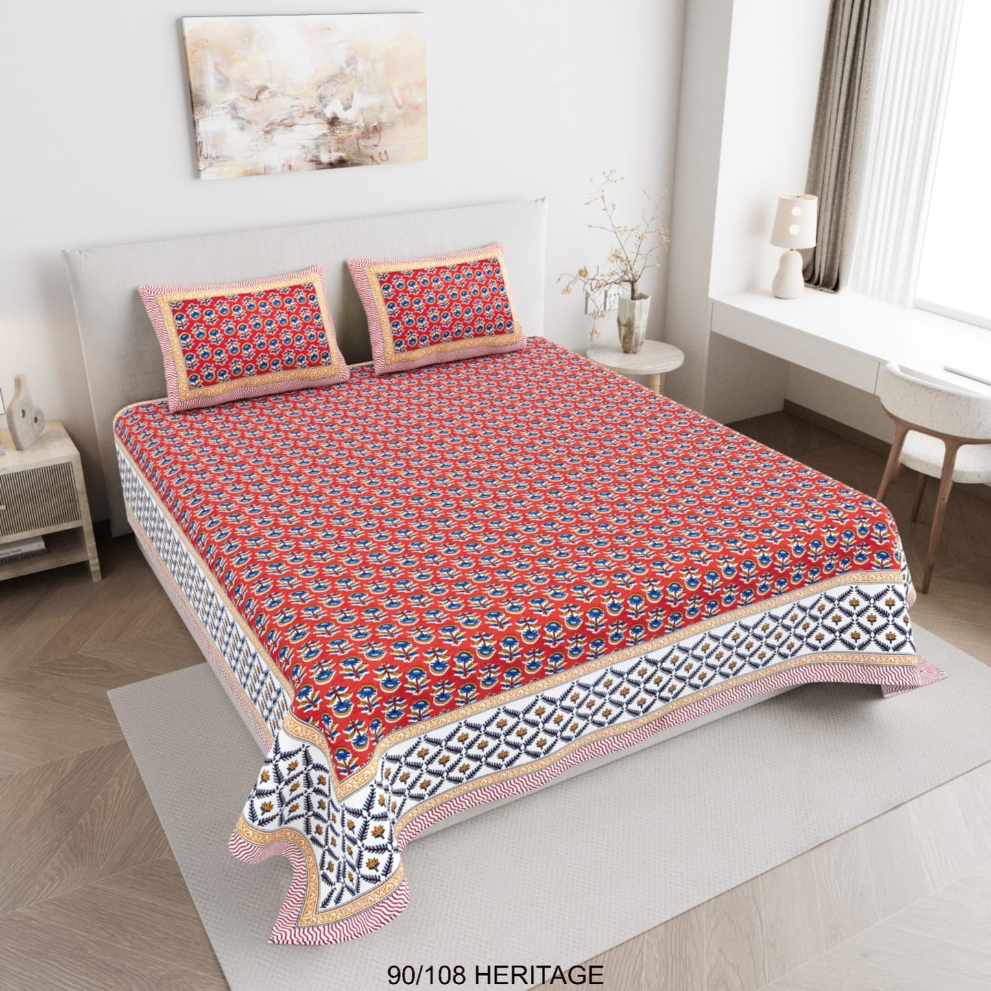 Cotton Viscose Blend King Size Bedsheet with 2 Zipper Pillow Covers