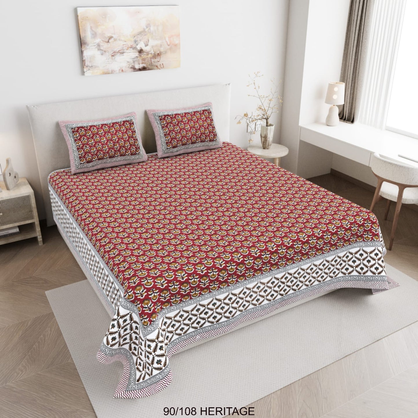 Cotton Viscose Blend King Size Bedsheet with 2 Zipper Pillow Covers