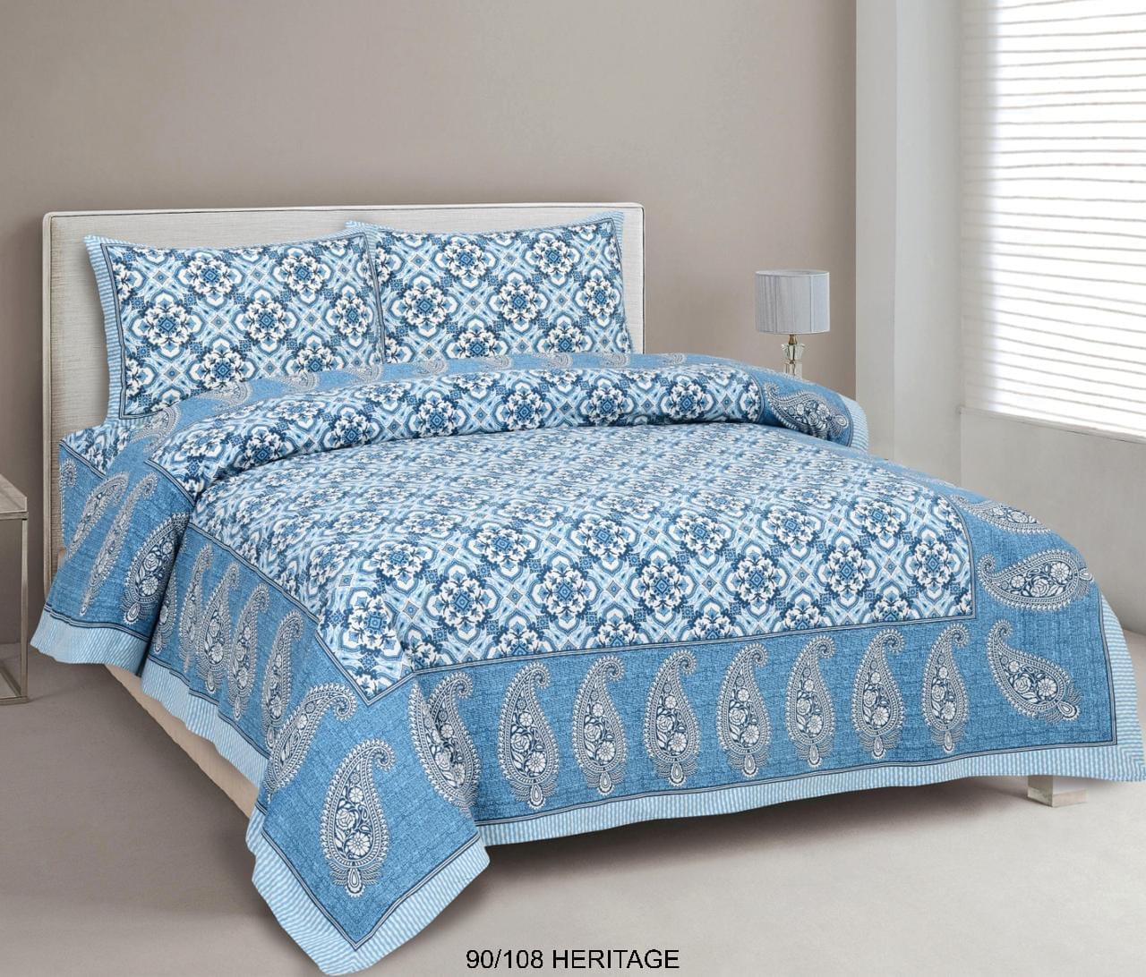 Cotton Viscose Blend King Size Bedsheet with 2 Zipper Pillow Covers