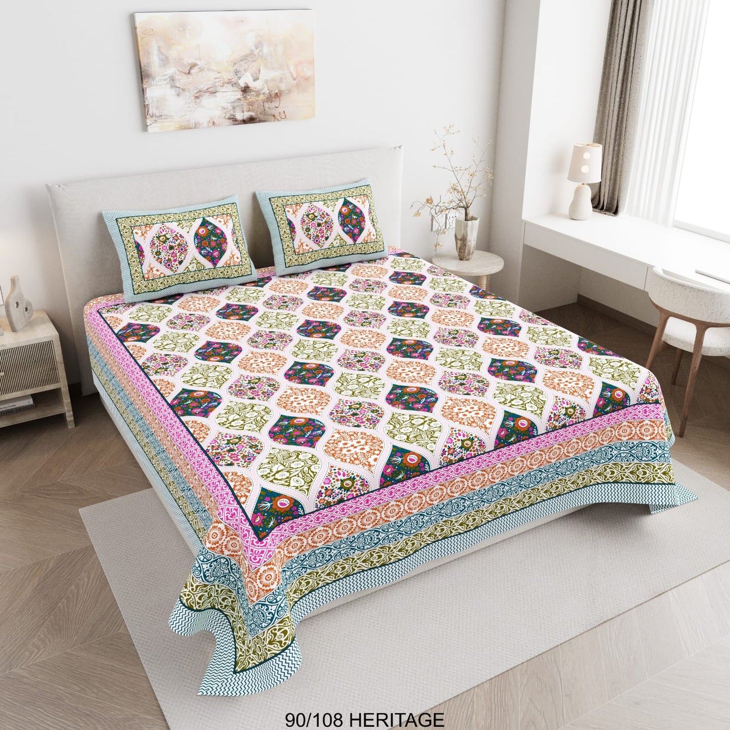 Cotton Viscose Blend King Size Bedsheet with 2 Zipper Pillow Covers