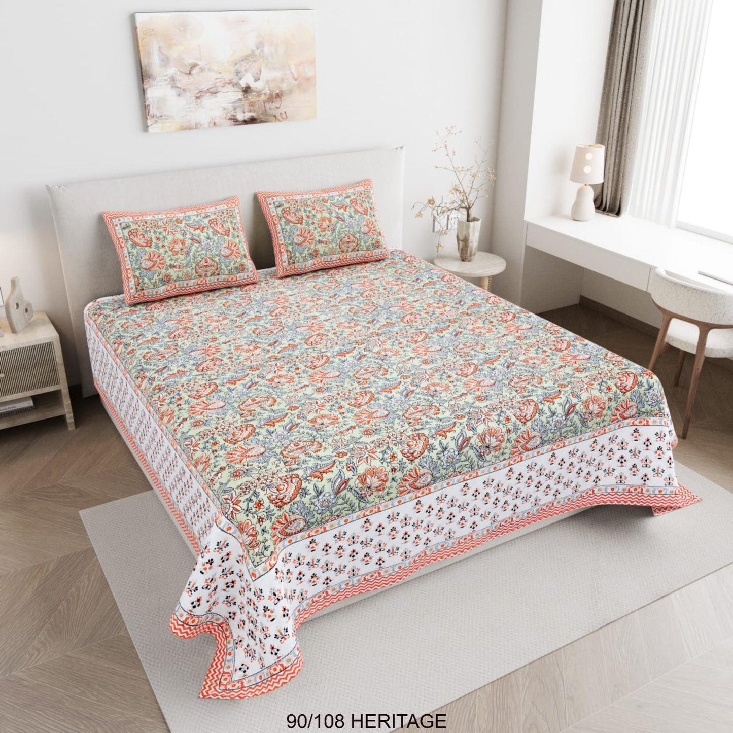Cotton Viscose Blend King Size Bedsheet with 2 Zipper Pillow Covers