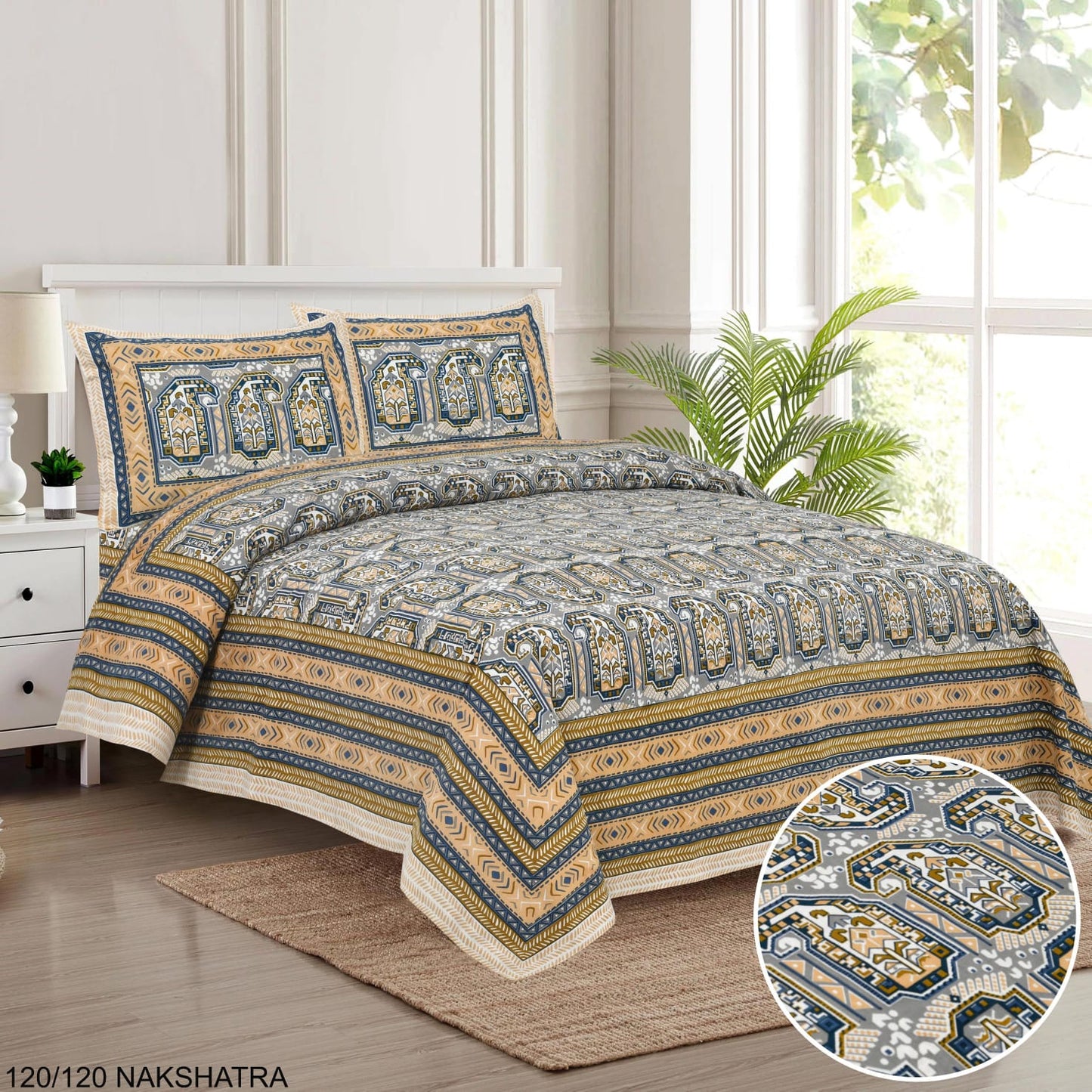 Cotton Viscose King Size Bedsheet with Pillow Covers (120×120 Inches)