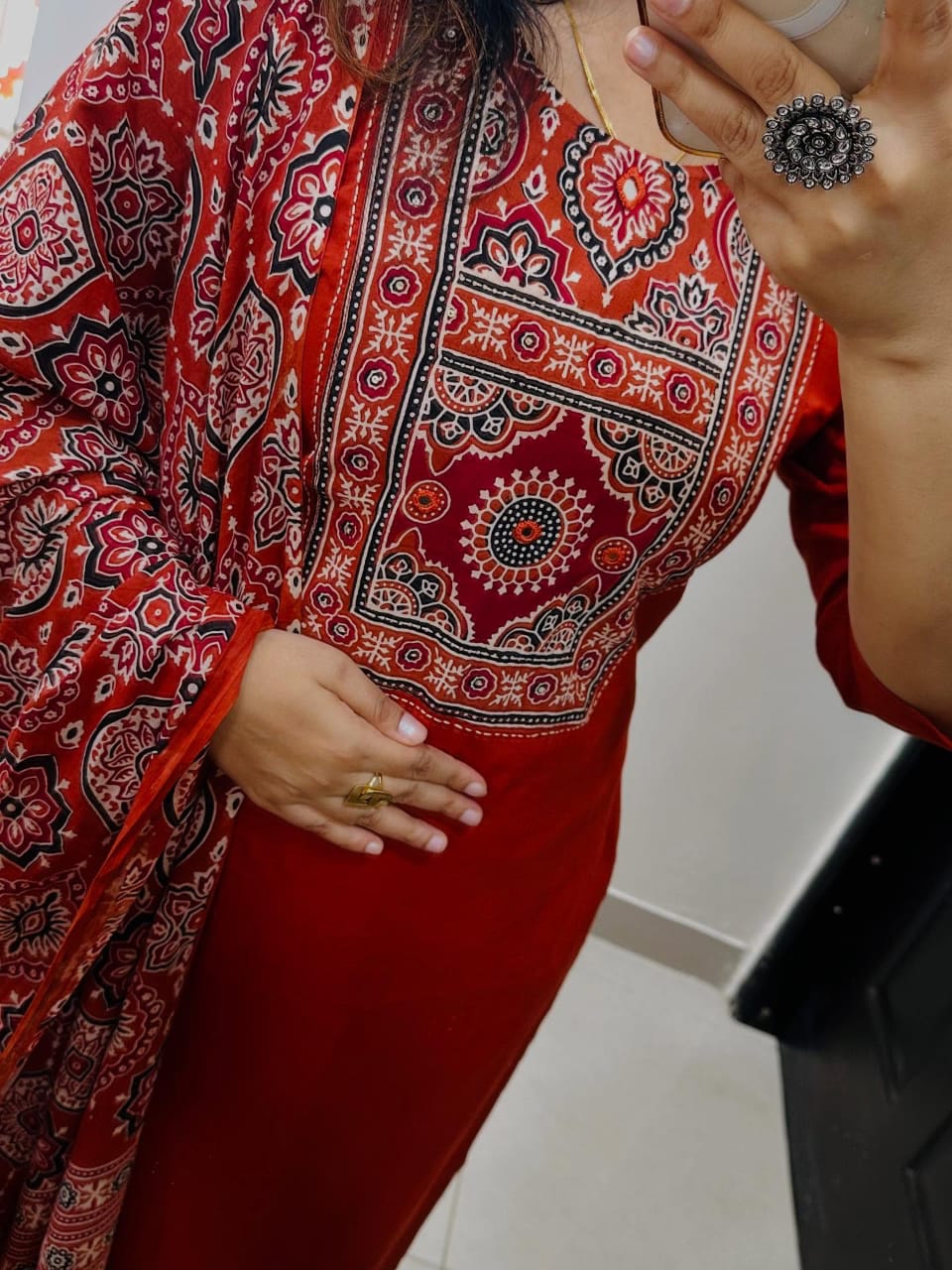 Cotton Work Kurti with Pant & Malmal Dupatta | Fully Stitched Set