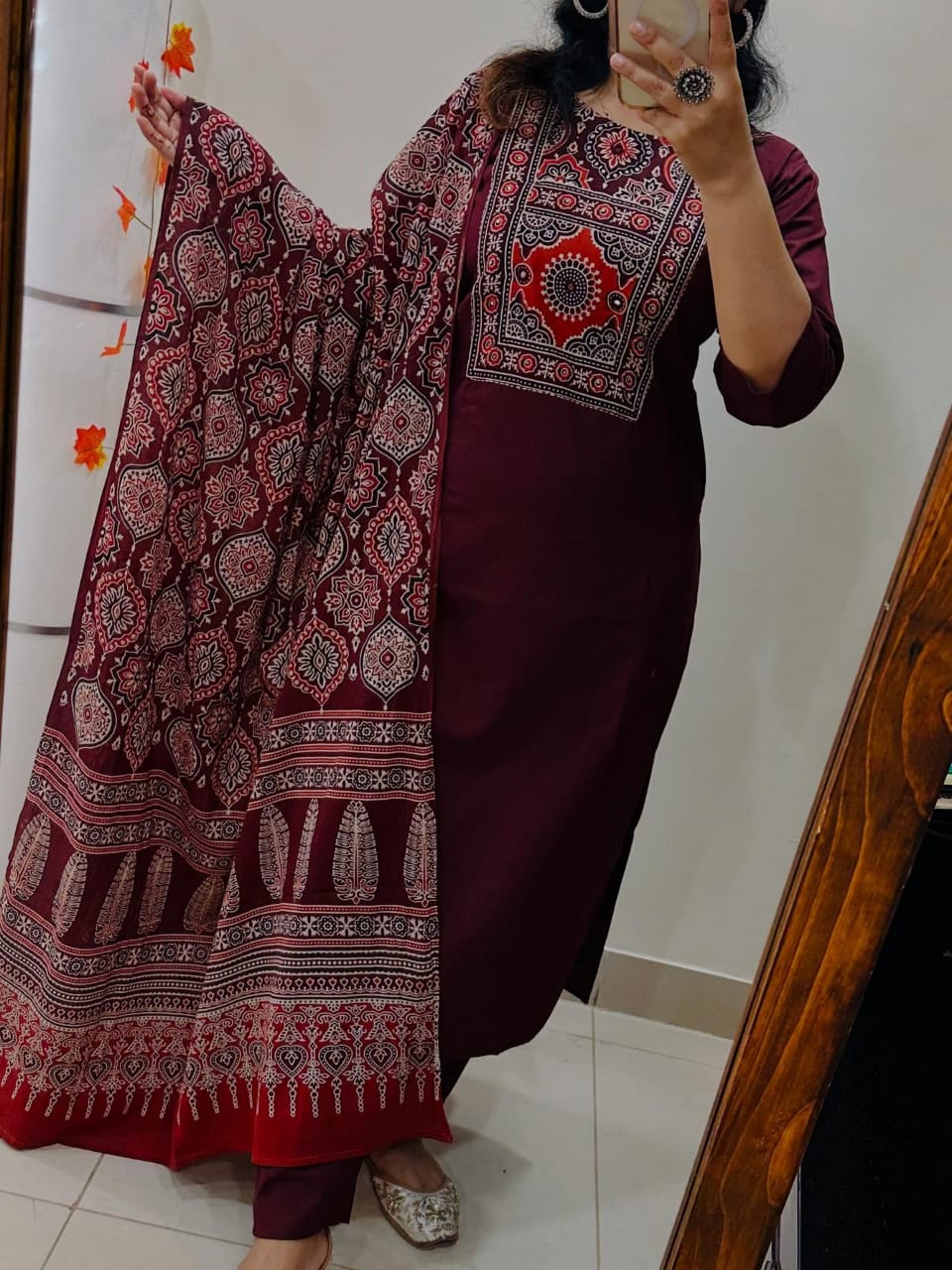 Cotton Work Kurti with Pant & Malmal Dupatta | Fully Stitched Set