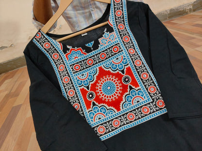 Cotton Work Kurti with Pant & Malmal Dupatta | Fully Stitched Set