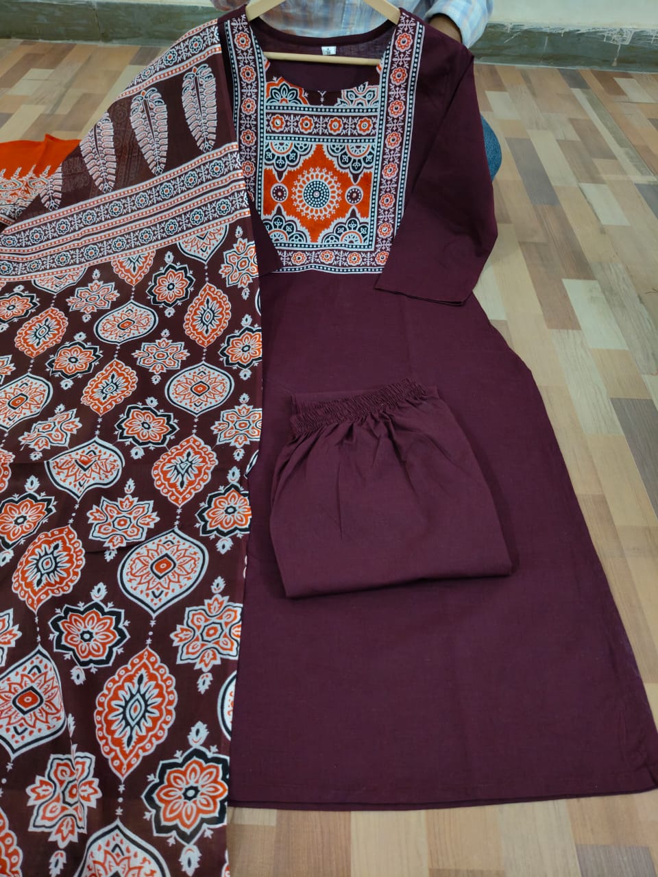 Cotton Work Kurti with Pant & Malmal Dupatta | Fully Stitched Set