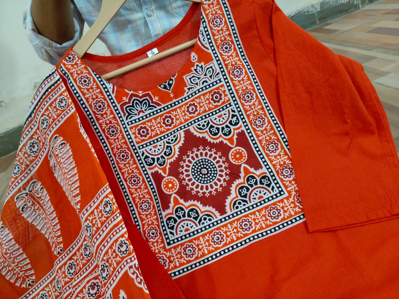 Cotton Work Kurti with Pant & Malmal Dupatta | Fully Stitched Set