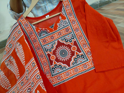 Cotton Work Kurti with Pant & Malmal Dupatta | Fully Stitched Set