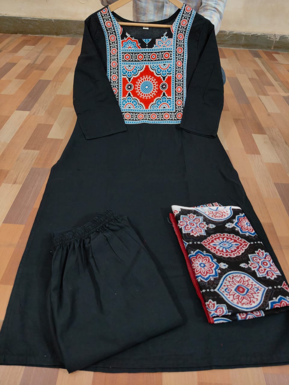 Cotton Work Kurti with Pant & Malmal Dupatta | Fully Stitched Set