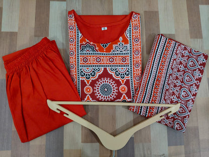 Cotton Work Kurti with Pant & Malmal Dupatta | Fully Stitched Set