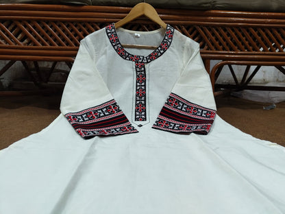 Cream Kurti Pant & Black Embroidered Cotton Jacket | 3-Piece Set