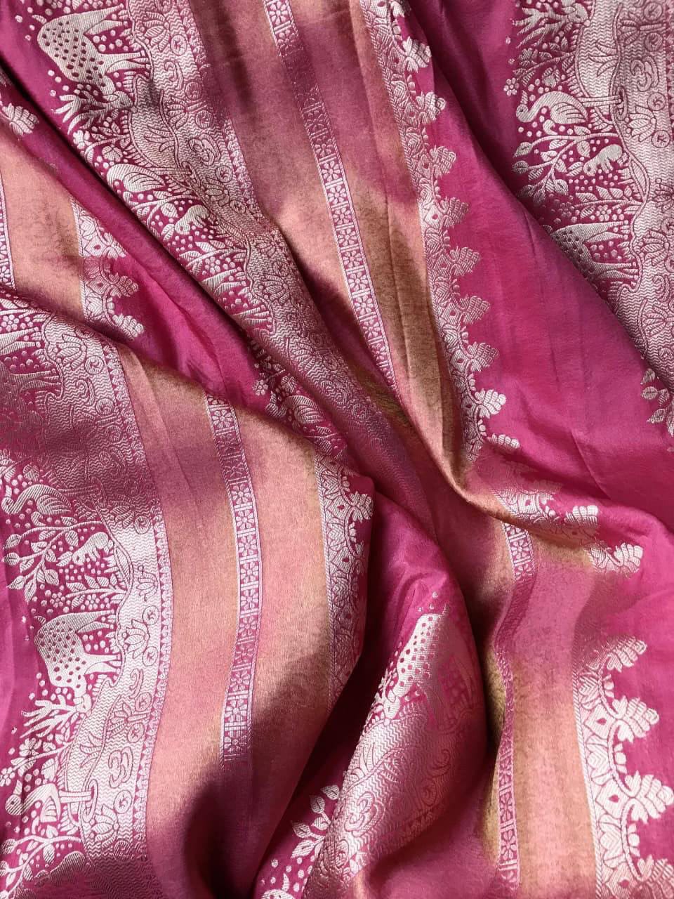 Crepe Silk Weaving Paithani Saree with Golden Zari Border & Woven Pallu