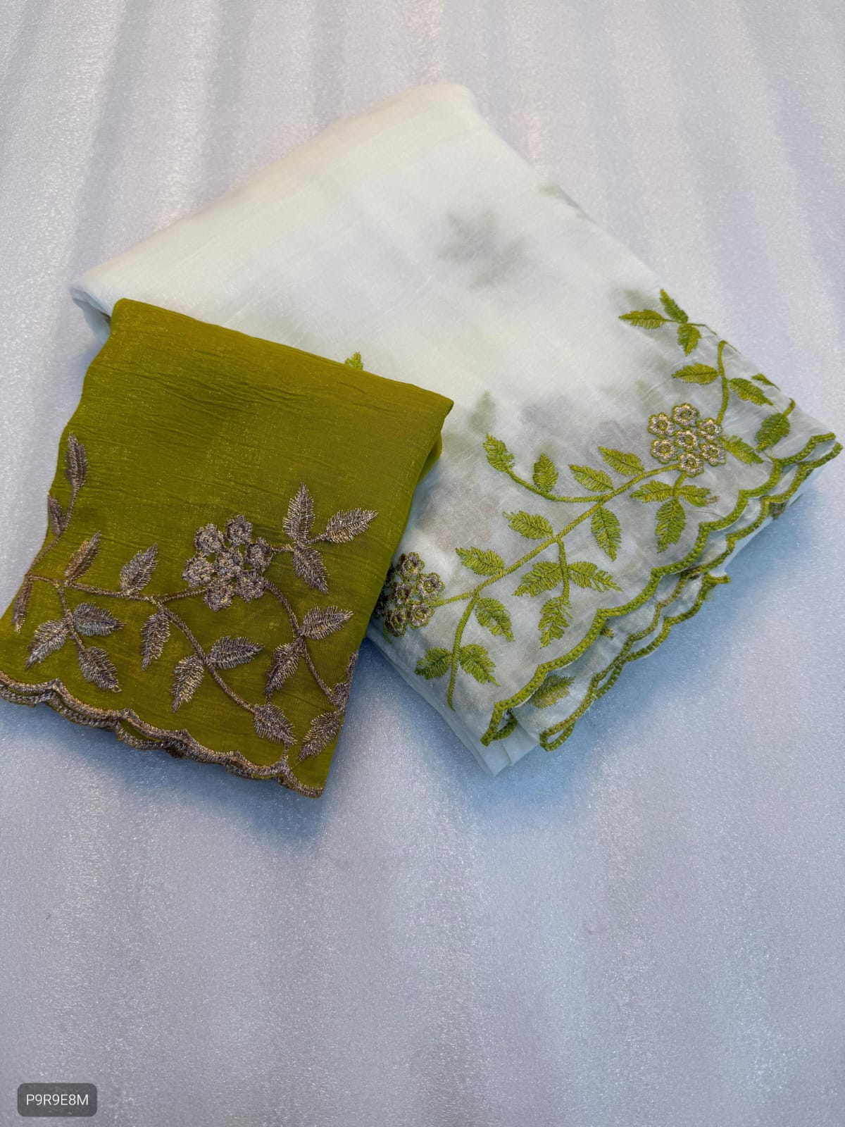 Crunchy Saree with Embroidery Work & Rangoli Blouse