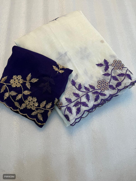 Crunchy Saree with Embroidery Work & Rangoli Blouse