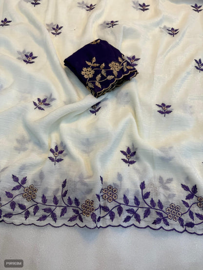 Crunchy Saree with Embroidery Work & Rangoli Blouse