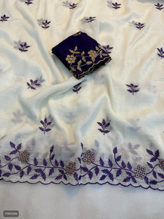 Crunchy Saree with Embroidery Work & Rangoli Blouse