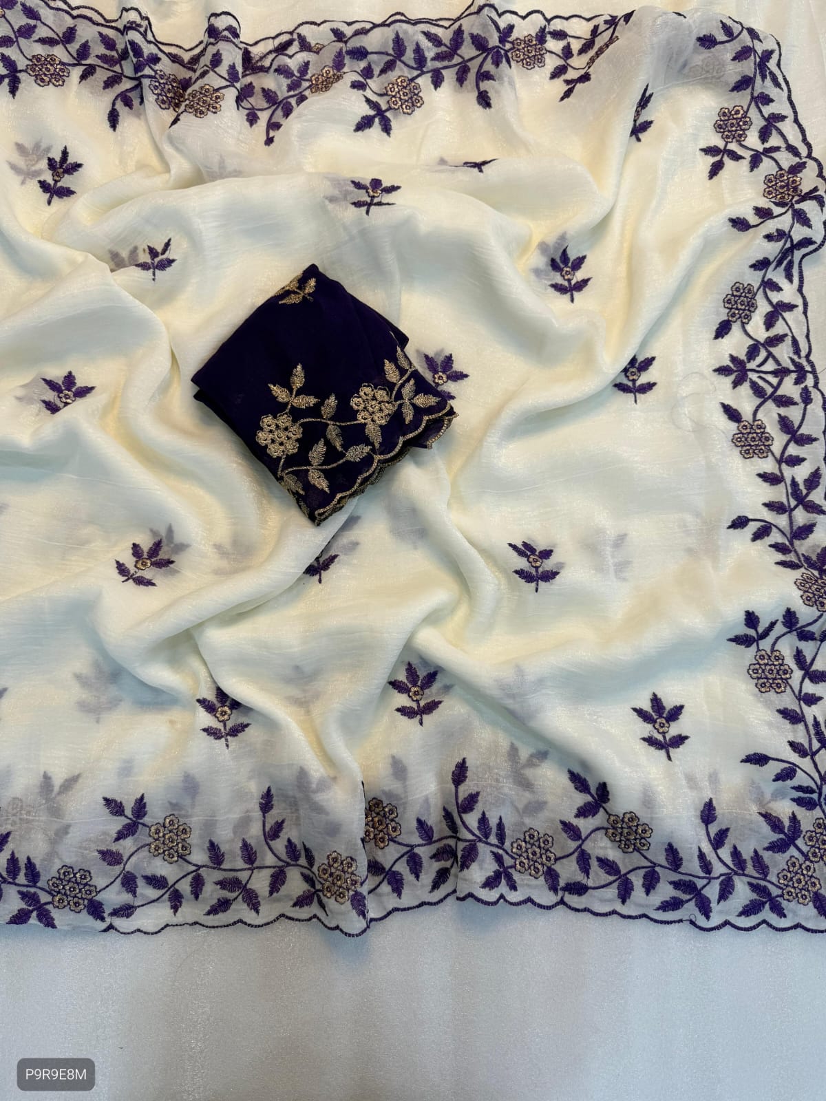 Crunchy Saree with Embroidery Work & Rangoli Blouse