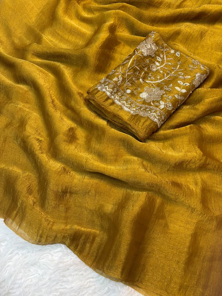 Crush Salsa Fabric Saree with Beaded Work Blouse