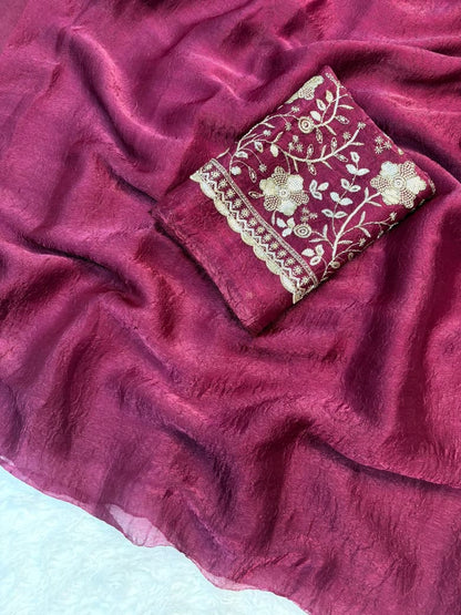 Crush Salsa Fabric Saree with Beaded Work Blouse