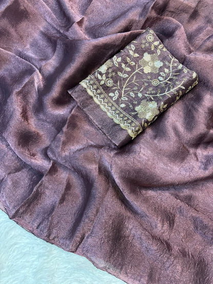 Crush Salsa Fabric Saree with Beaded Work Blouse