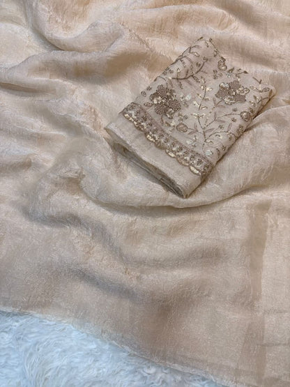 Crush Salsa Fabric Saree with Beaded Work Blouse