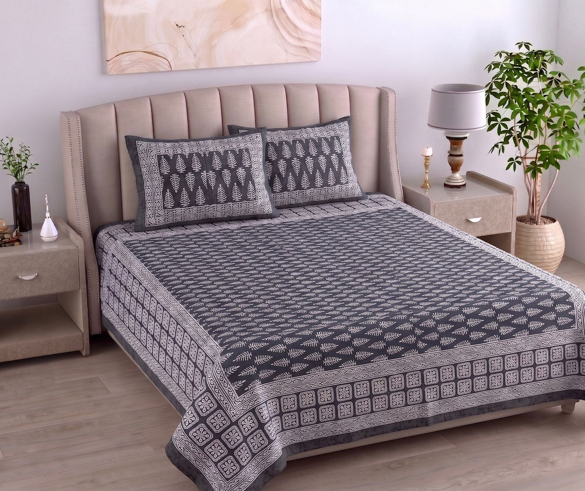 Daabu Print Cotton 300 TC Bedsheet with 2 Pillow Covers – 95×108 Inches