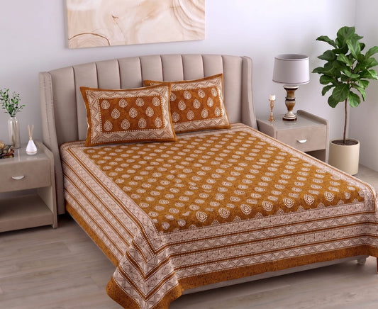 Daabu Print Cotton 300 TC Bedsheet with 2 Pillow Covers – 95×108 Inches