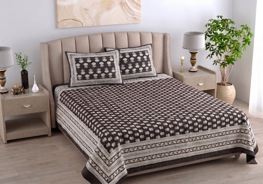 Daabu Print Cotton 300 TC Bedsheet with 2 Pillow Covers – 95×108 Inches