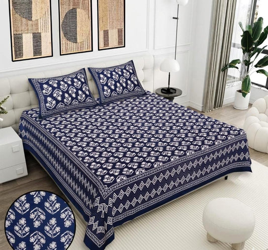 Daabu Print Cotton 300 TC Bedsheet with 2 Pillow Covers – 95×108 Inches