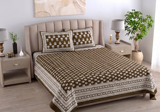 Daabu Print Cotton 300 TC Bedsheet with 2 Pillow Covers – 95×108 Inches
