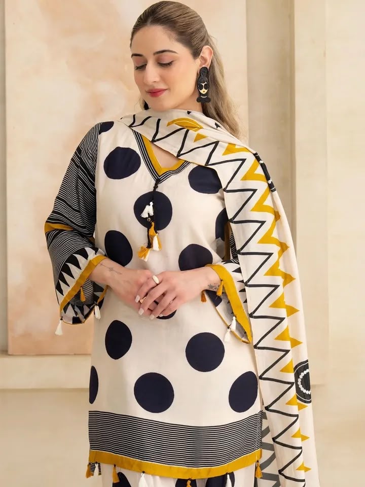 Digital Polka Dot Farshi Salwar Suit Set | Crepe Printed 3-Piece