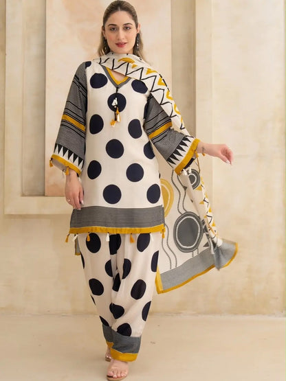 Digital Polka Dot Printed Farshi Salwar Suit Set with Dupatta