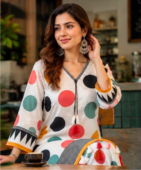 Digital Polka Dot Printed Farshi Salwar Suit Set with Dupatta