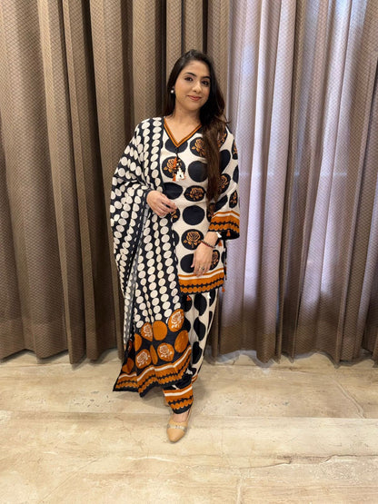 Digital Polka Dot Printed Farshi Salwar Suit Set with Dupatta