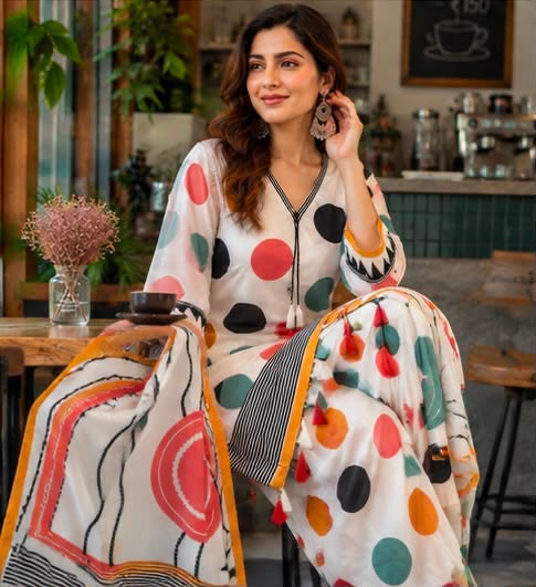 Digital Polka Dot Printed Farshi Salwar Suit Set with Dupatta