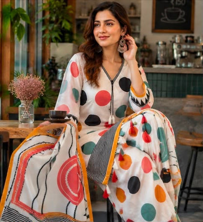 Digital Polka Dot Printed Farshi Salwar Suit Set with Dupatta
