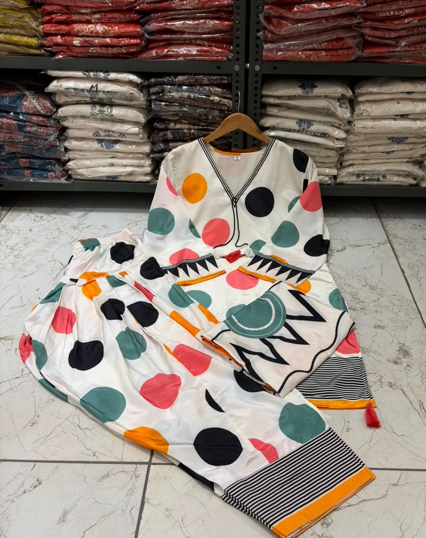 Digital Polka Dot Printed Farshi Salwar Suit Set with Dupatta