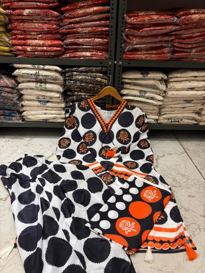 Digital Polka Dot Printed Farshi Salwar Suit Set with Dupatta