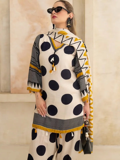 Digital Polka Dot Printed Farshi Salwar Suit Set with Dupatta