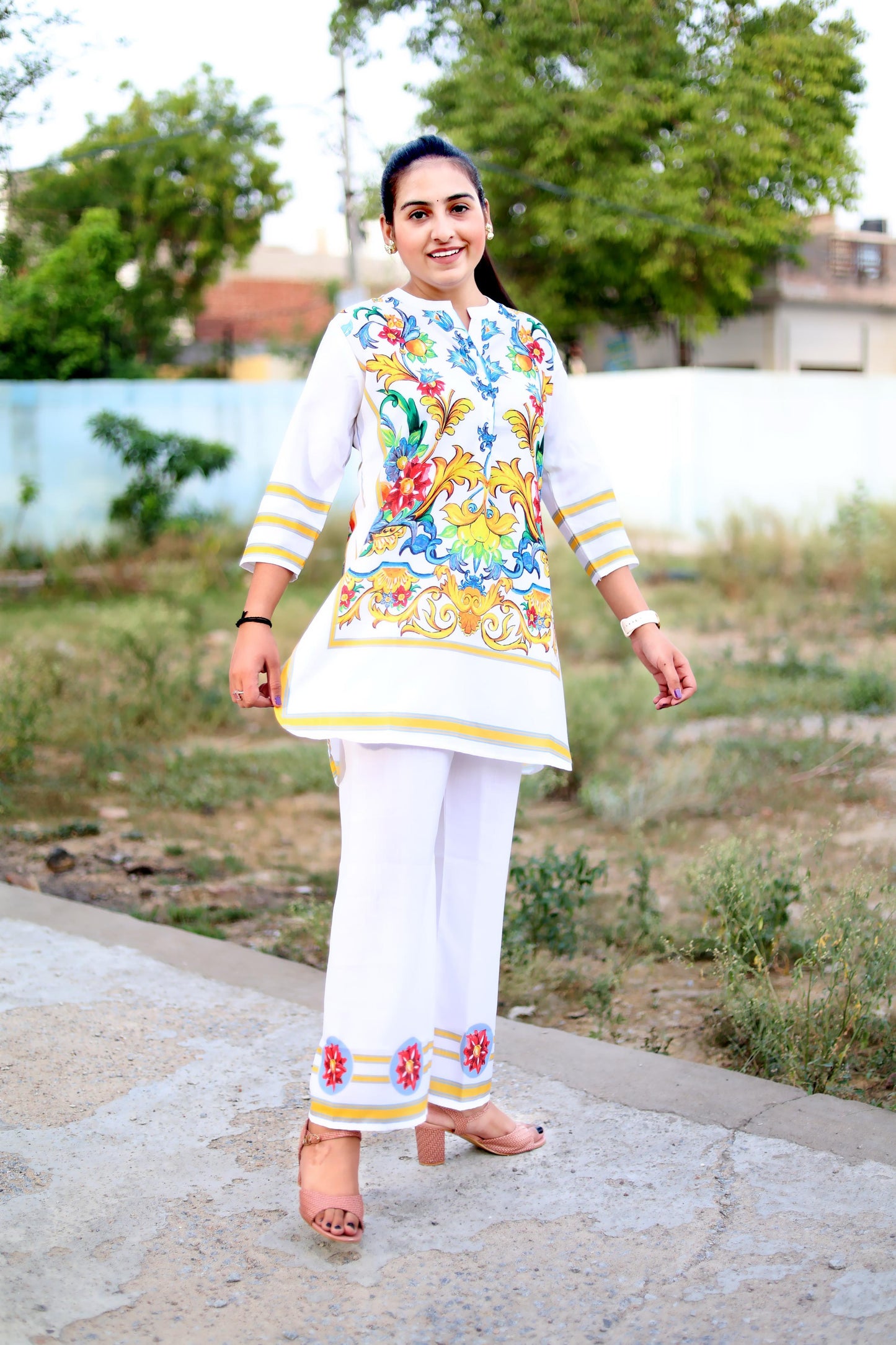 Digital Print Cotton Lilan Cord Set for Women