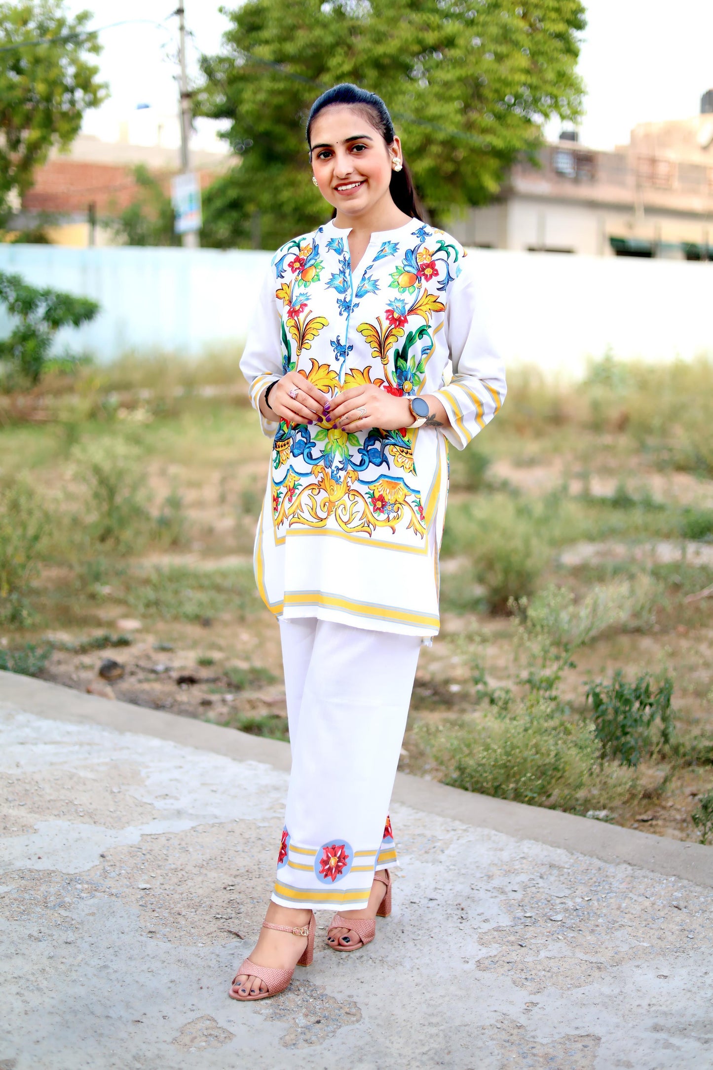 Digital Print Cotton Lilan Cord Set for Women